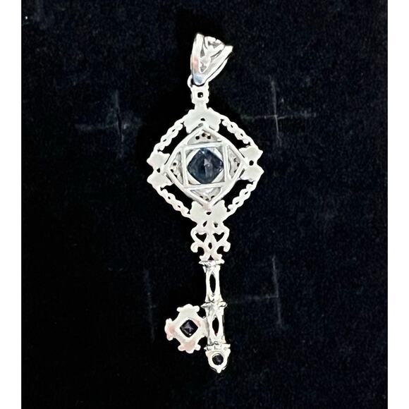 Sterling Silver SS925 Key Pendant Blue Topaz Gemstone Filigree Vintage Boho Gift - Picture 4 of 7